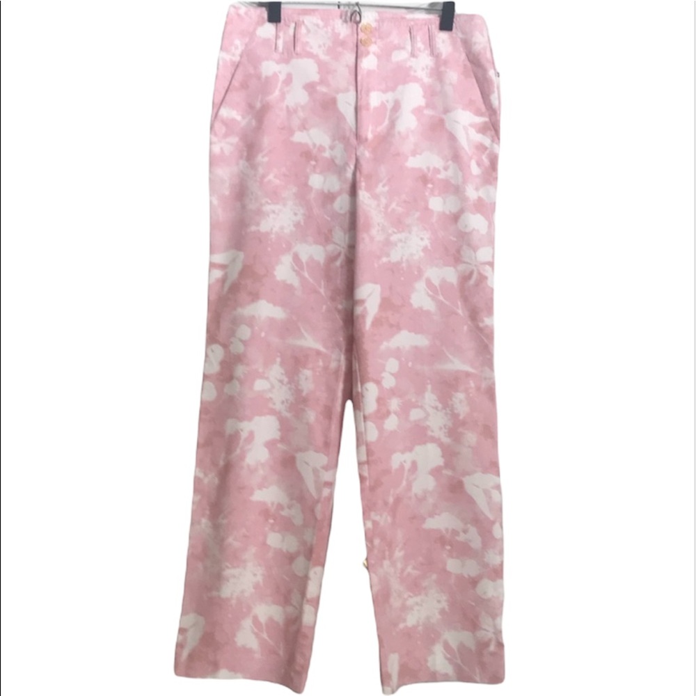 Anthropologie Pink and White Straight Leg Pants